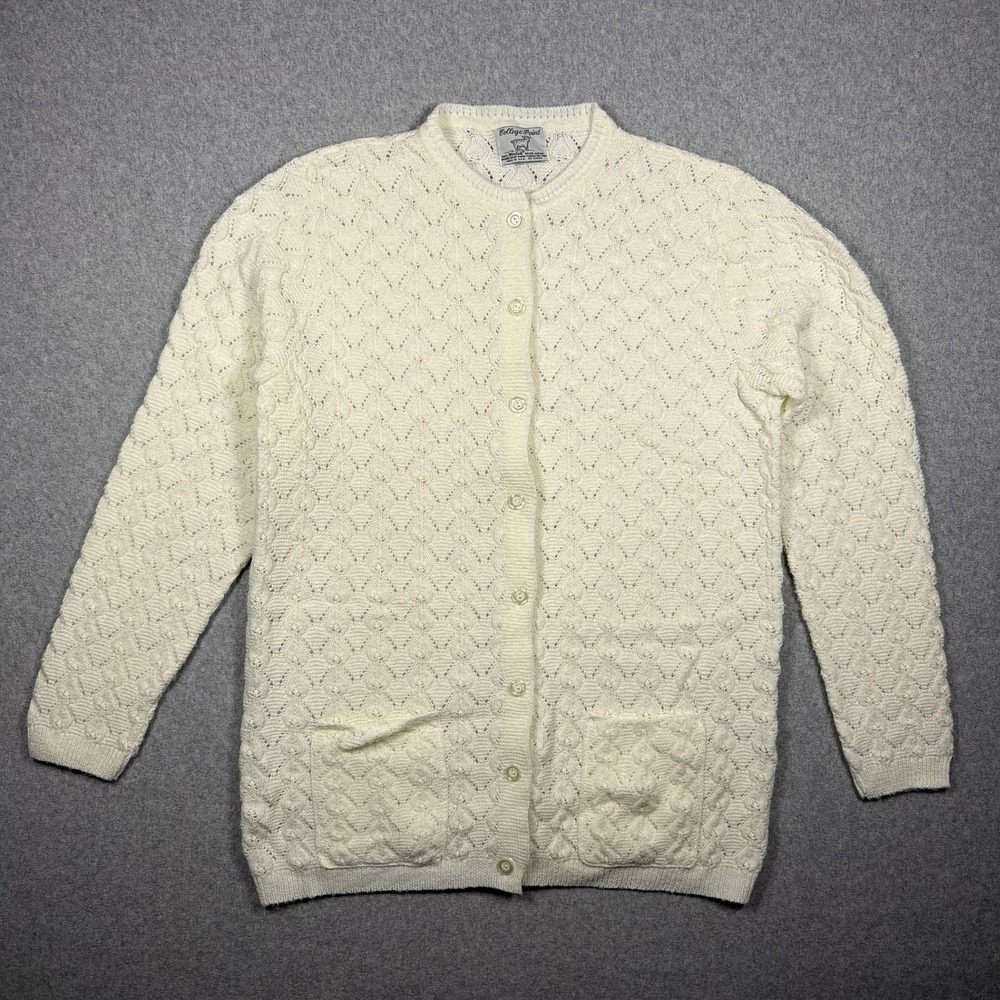Vintage College Point Cream White Wintuk Orlon Acrylic Knit Cardigan Sweater L